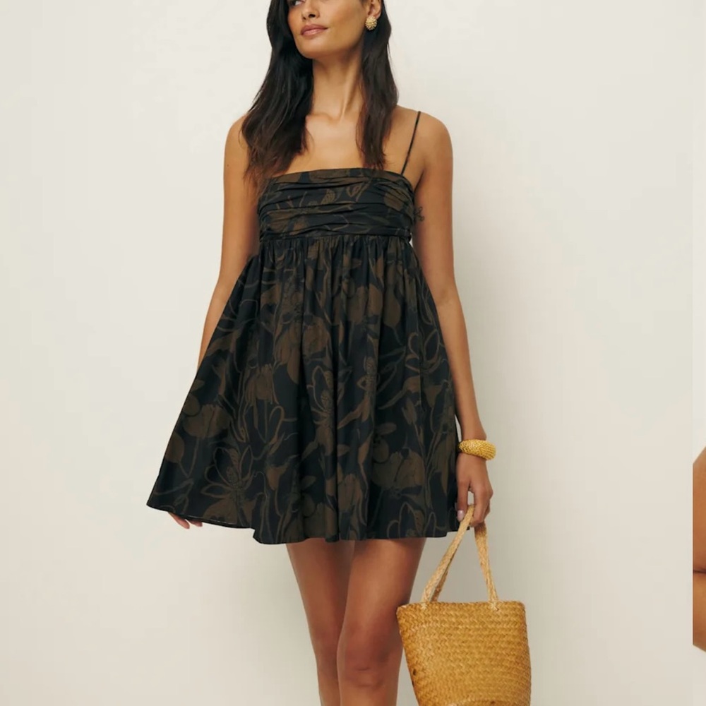 NWT Reformation Black and Brown Floral Mini Dress